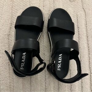 Prada Black Leather Slingback Sandals